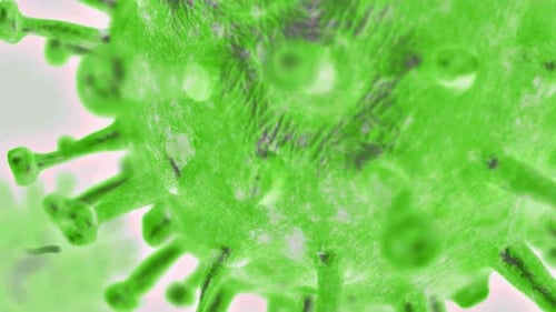 Microscopic view of virus cells flowing. Coronavirus flue, dna virus pandemic disease