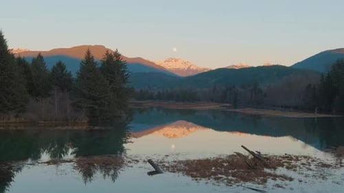 Lake Surrounded By Mountains and Trees in Canadian Nature Fall Season Sunset Sky Squamish BC