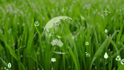 Animated Environmental Icons Around Rotating Earth Globe