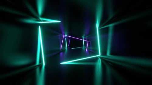 Turquoise And Purple Fantasy Tunnel Of Neon Sections Background VJ Loop In 4K