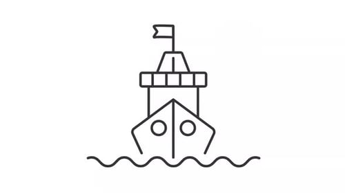 Animated Minimalist Ship Icon on Wavy Water