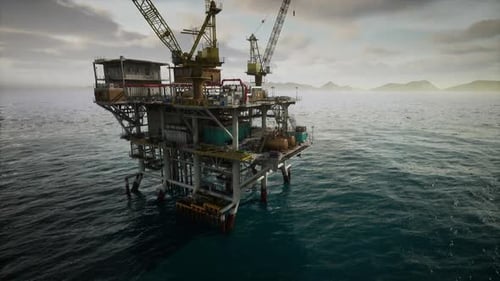 Aging Oil Rig in Open Ocean