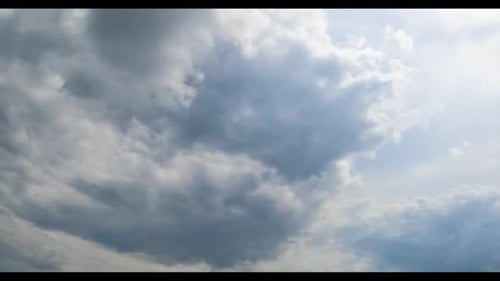 Formation of rain cloudscape in the atmosphere. Grey overcast sky from low angle view. Timelapse.