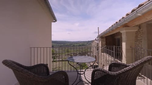 Balcony View of Countryside with Rolling Dolly Shot