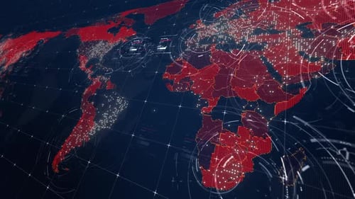 Digital World Map Global Network with Futuristic HUD Elements