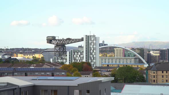 Aerial Wide Static Of Glasgow s Armadillo Finnieston Crane And Squinty aerial-wide-static-of-glasgow-s-armadillo-finnieston-crane-and-squinty