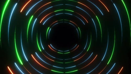 Round Circle Motion Animation Background. Futuristic Neon Background. High Tech Neon Frame Circle Ba