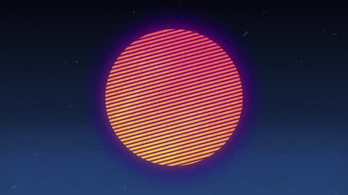 Retro Striped Sphere with Neon Glow Background