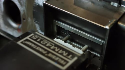 Industrial Engraving Robot Close Up Automatic Marking Process Big Factory Line