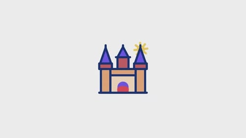 Animated Flat Design Castle Icon with Twinkling Star