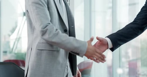 Hiring Elegant Businessman in a Suit Shaking Hands with a Man Colleague a Handshake in the Office
