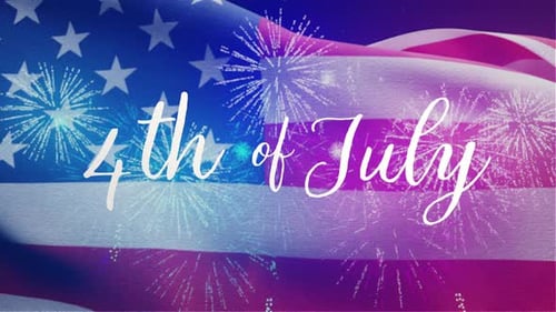 Fourth of July Celebration with Waving USA Flag and Fireworks