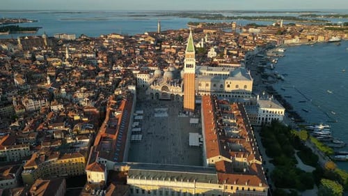 Venice City Aerial View of St Mark's Square Basilica and Doge's Palace Italy