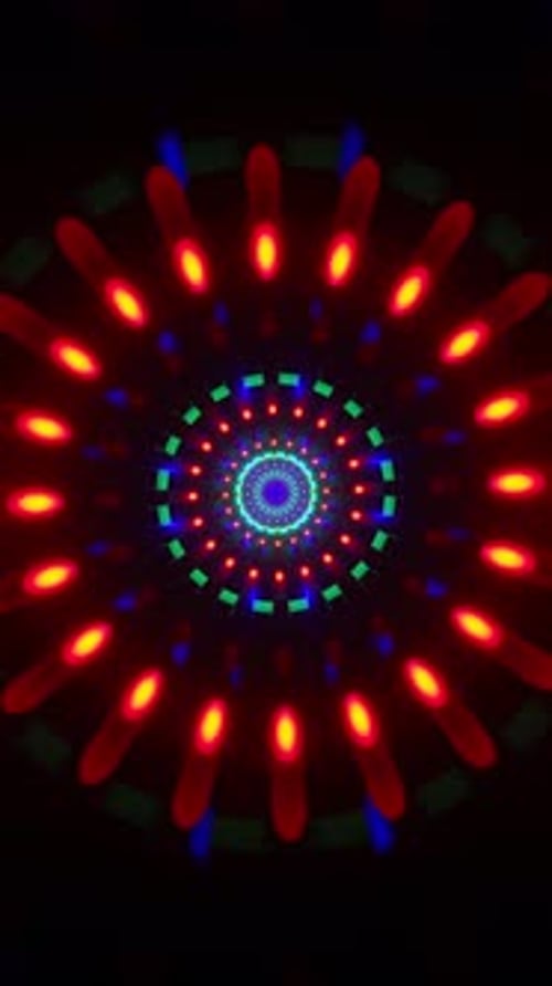 Neon Glowing Abstract Kaleidoscope Motion Background Loop