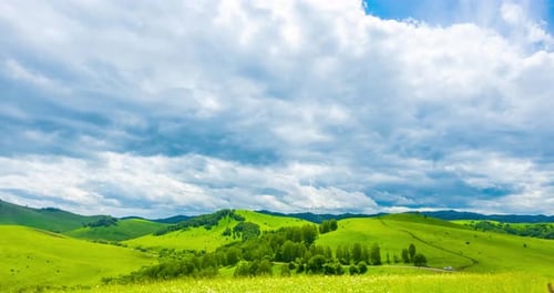Mountain Meadow Timelapse at the Summer or Autumn Time Wild Nature and Rural Field Fast Clouds