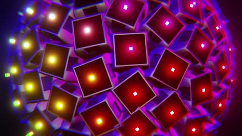 Abstract Glowing Cubes Sphere Loop Background