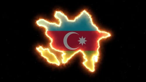 Fiery Outline Azerbaijan Flag Map Reveal