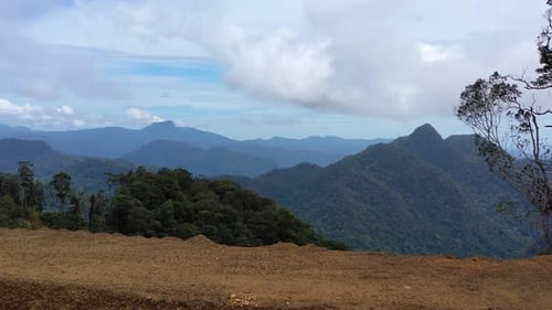 Aerial View of Tropical Mountains and Deforestation