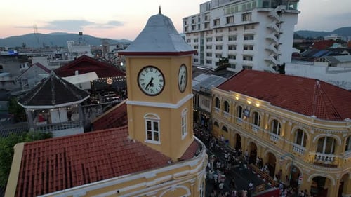 Aerial View of Phuket Old Town Night Market at Sunset in Phuket Thailand