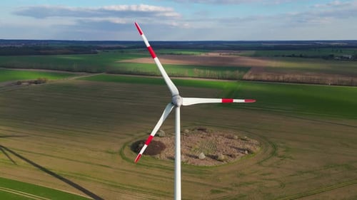 Aerial view of a wind turbine in Brandenburg, Germany