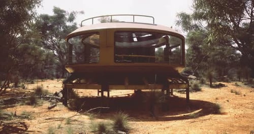 3D Rotating Futuristic Research Station in Desert