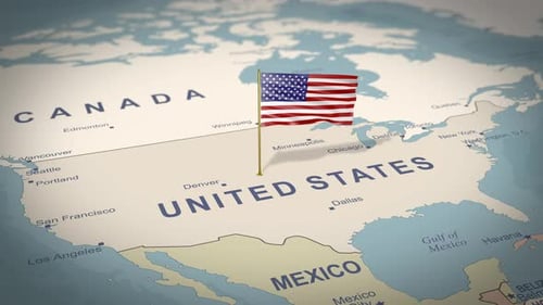 Waving American Flag Pin on United States Map