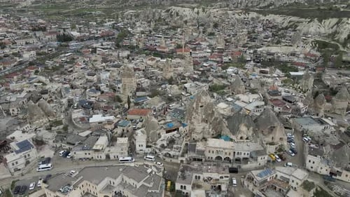 Aerial view of Goreme in Cappadocia region, Nevsehir, Turkey.