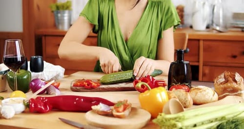 Beautiful Woman Preparing Delicious Spring Food From Fresh Vegetables