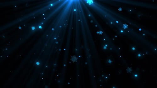 Elegant Blue Snowflakes Falling with Light Rays Winter Background