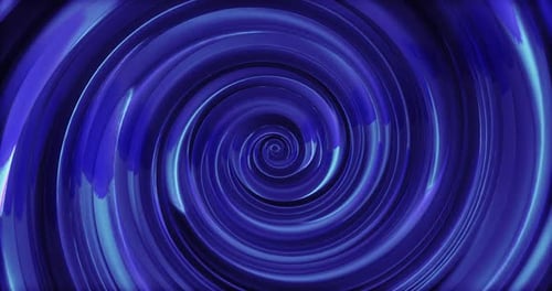 Abstract background with blue swirling funnel or swirl spiral made of bright shiny metal with glow e