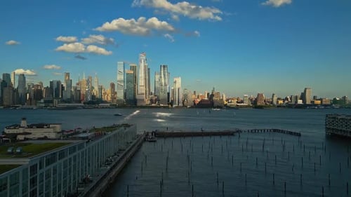 Manhattan New York Panorama New York City Skyline with Urban Skyscrapers and Yachts New York City