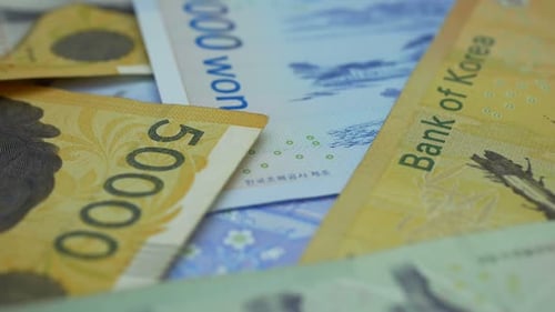 Macro shot of assorted Korean Won currency