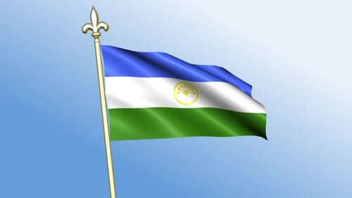Animated Flag of Bashkortostan Waving on Gold Flagpole