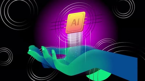 hand holding an artificial intelligence, use AI animation 4k on alpha channel