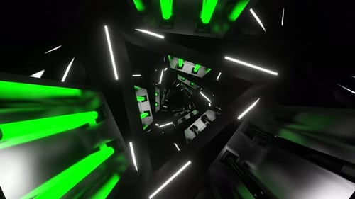 White And Green Neon Glowing Triangular Spiral Background Vj Loop In 4K