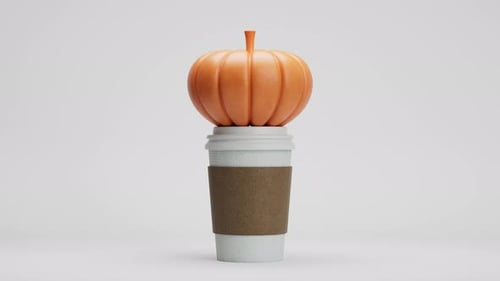 Rotating Pumpkin Latte Loop Over White Background