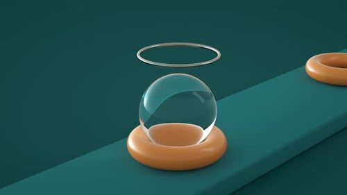 Teal platform glass sphere orange ring halo minimalist design abstract art 3D render modern vidios