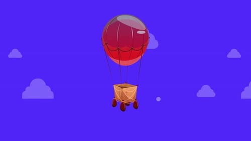 Cartoon Hot Air Balloon Animation with Clouds and Gentle Movement