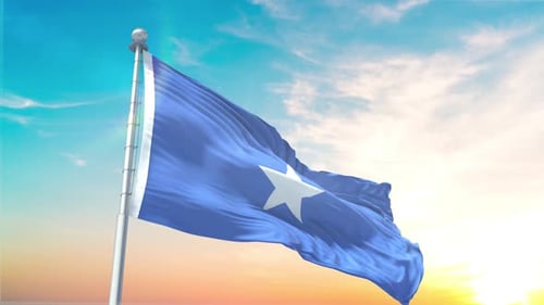 Realistic 3D Somalia Flag Waving at Sunset