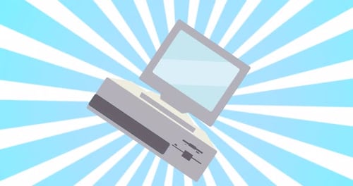 Animation motion loop design of an old retro hipster personal computer with a monitor from the 90s,