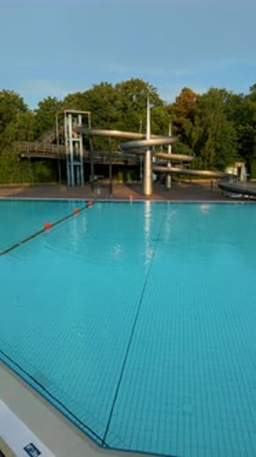 Aerial view of public pools and slides, Germany.
