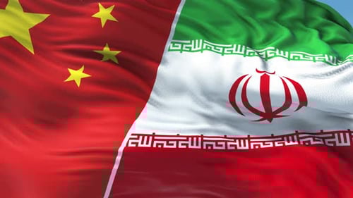 China and Iran Flags Waving Together Seamless Loop