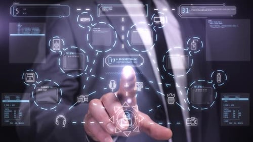 Futuristic HUD Interactive Data Interface Display for Corporate Technology