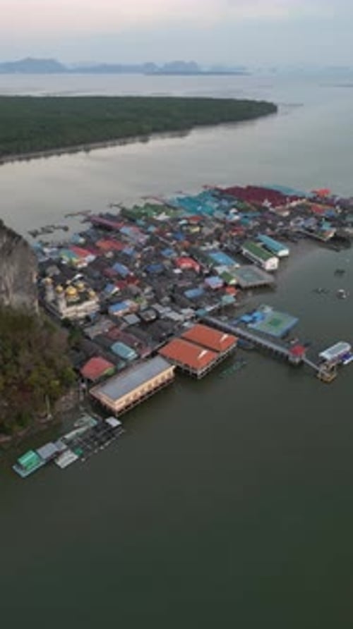 Aerial video of the floating village of Ko Panyi in Thailand