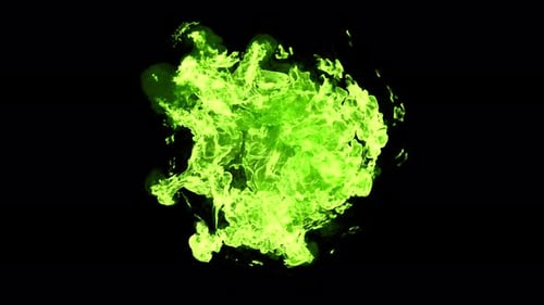 Magical green explosion toward camera