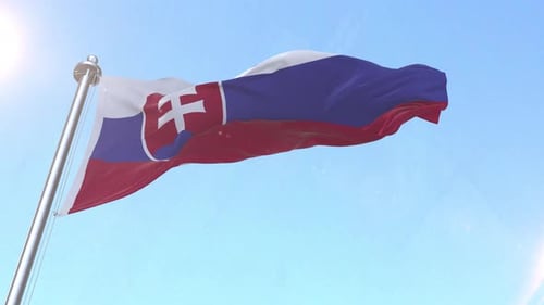 Realistic Flag of Slovakia Waving in Bright Blue Sky