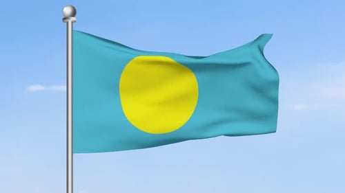 Palau Flag Waving in Realistic Wind Animation