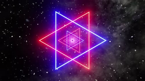 Rot mit blauen gedrehten Dreiecken VJ Loop Seamless Show auf Weltraumhintergrund