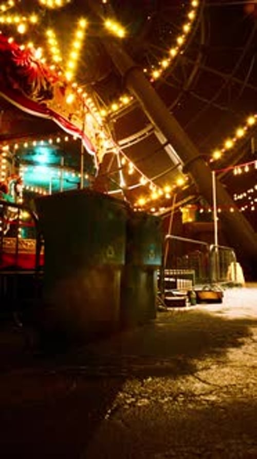 Festive Carnival Ride Lights Blinking at Night