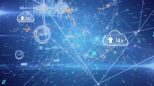 Futuristic Data Network with Cloud Uploads and Digital Information